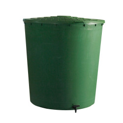 Récupérateur à eau rond 200L vert - couvercle clipsé et robinet de marque Belli, référence: J7985700