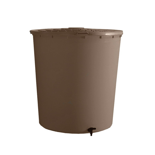 Récupérateur à eau rond 500L taupe - couvercle clipsé et robinet - Belli