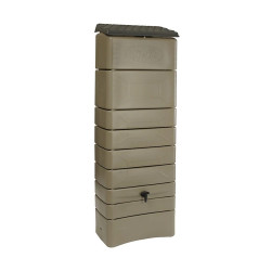 Récupérateur à eau mural 300L taupe - couvercle, robinet, fixation et kit chéneau - Belli