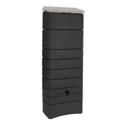 Récupérateur à eau mural 300L anthracite - couvercle, robinet, fixation et kit chéneau - Belli