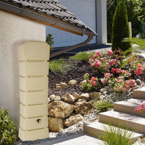 Recuperateur à eau Latitude 300L beige - couvercle, robinet, fixation et kit chéneau - Belli