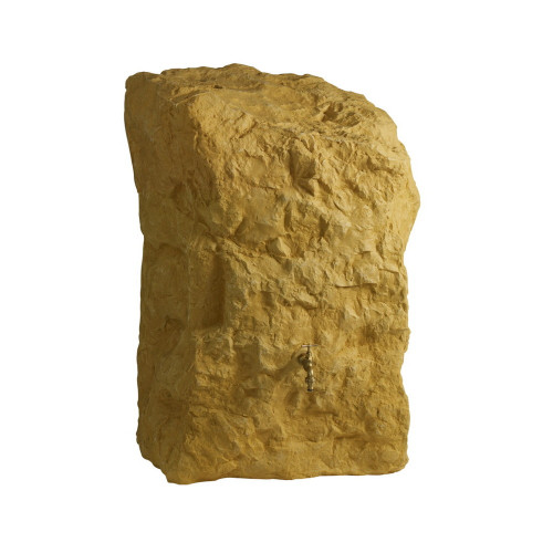 Récupérateur à eau Rocher 300L pierre dorée - couvercle, robinet laiton et kit chéneau - Belli