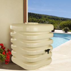 Recuperateur à eau Cubique 1000L beige - couvercle, robinet et kit chéneau - Belli
