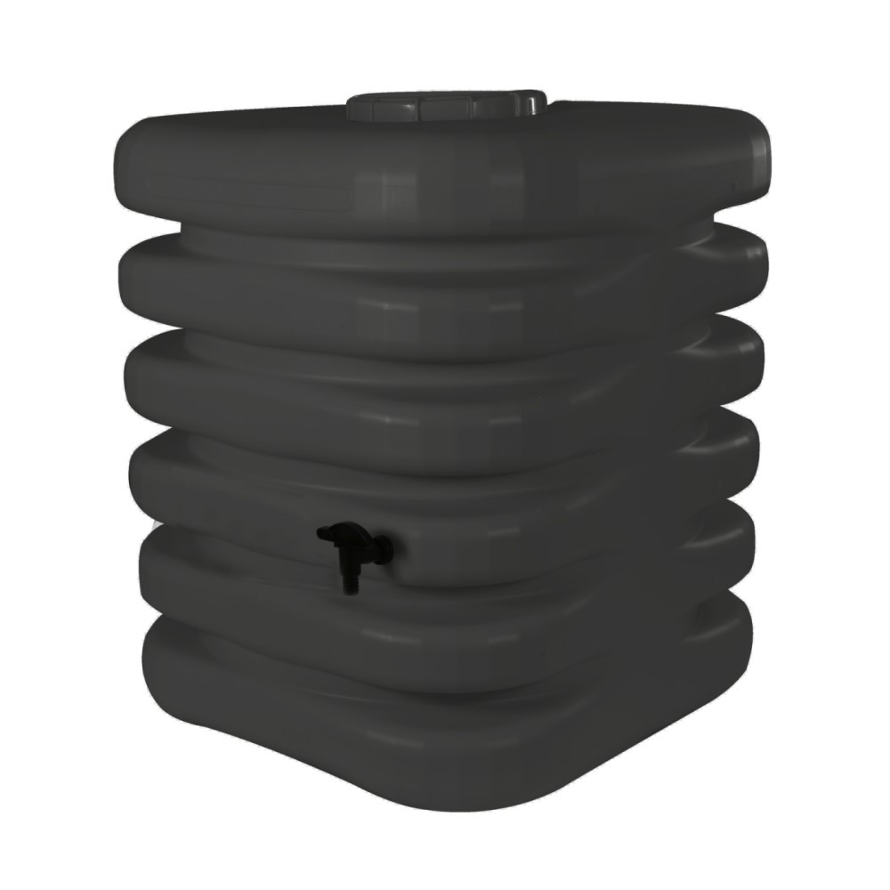 Recuperateur à eau Cubique 1000L anthracite - couvercle, robinet et kit chéneau