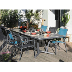 Table de jardin Vita graphite/lucca en Alu 180/240x100 cm - plateau à lames Kedra - PROLOISIRS