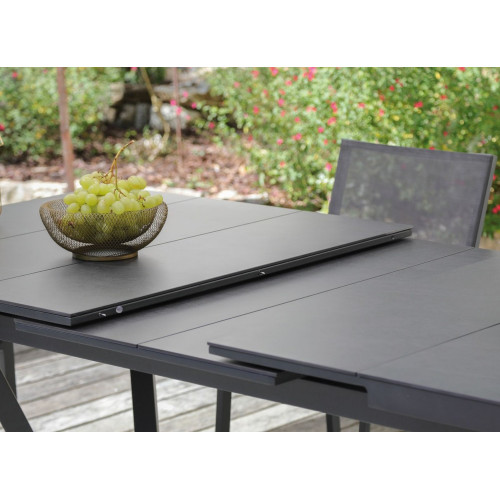 Table de jardin Vita graphite/gris en Aluminium 180/240x100 cm - plateau à lames Kedra - PROLOISIRS