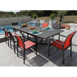 Table de jardin Vita graphite/gris en Aluminium 180/230/280 x100 cm - plateau Kedra - PROLOISIRS