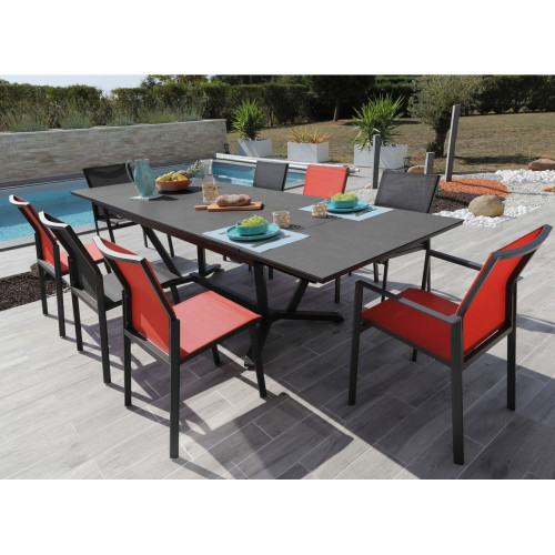 Table de jardin Vita graphite/gris en Aluminium 180/230/280 x100 cm - plateau Kedra - PROLOISIRS