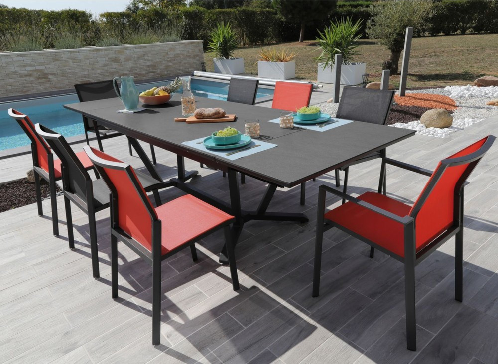 PROLOISIRS Table de jardin Vita graphite/gris en Aluminium 180/230/...
