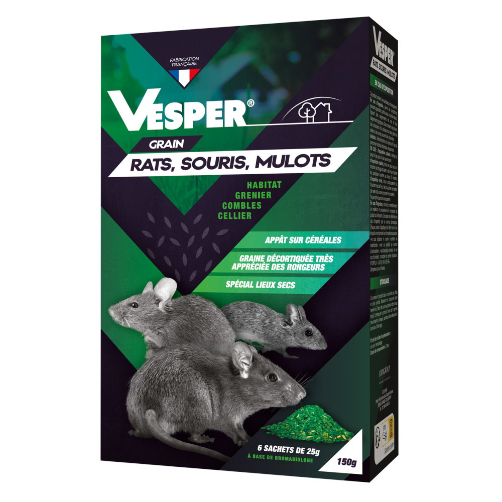 Grain appât prêt à l'emploi pour rats, souris, mulots - 6 sachets de 25 g