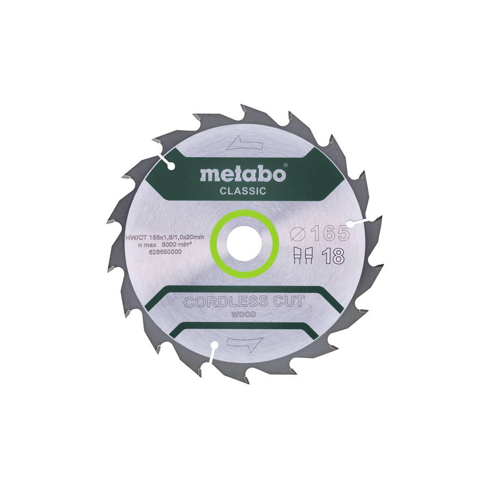 Metabo Lame de scie circ. Classic "Cordless Cut Wood" HWCT 165x20 18 WZ 20 degrés