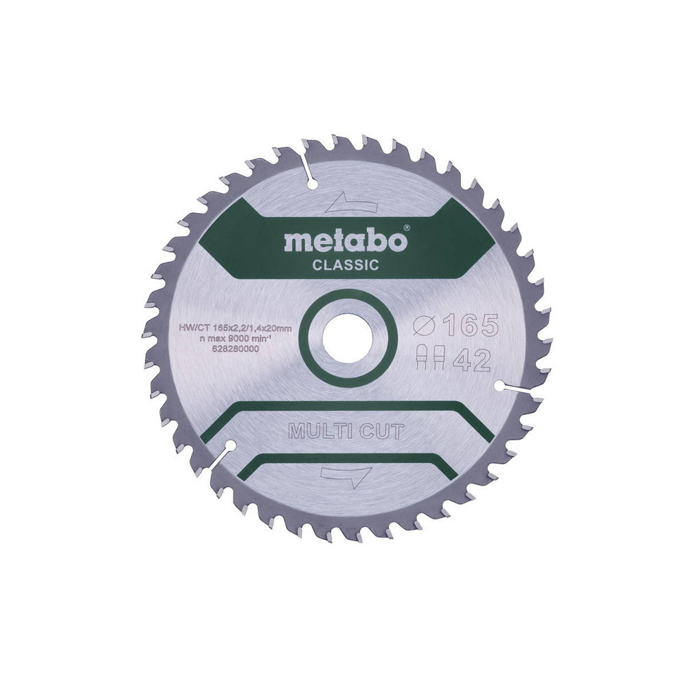 Metabo CUT CLASSIC 628280000 Lame de scie circulaire 165 x 20 x 1.4 mm Nombre de dents: 42 1 pc