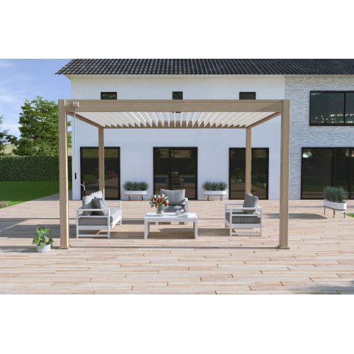 Pergola bioclimatique autoportante bois - 300 x 400 x H. 258 cm - Ombréa