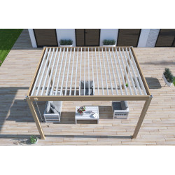 Pergola bioclimatique autoportante bois - 300 x 400 x H. 258 cm - Ombréa