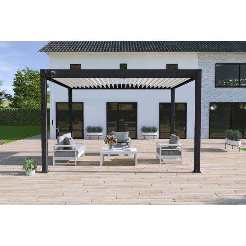 Pergola bioclimatique autoportante noir/blanc - 300 x 400 x H. 258 cm - Ombréa