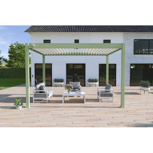 Pergola bioclimatique autoportante vert/blanc - 300 x 400 x H. 258 cm - Ombréa