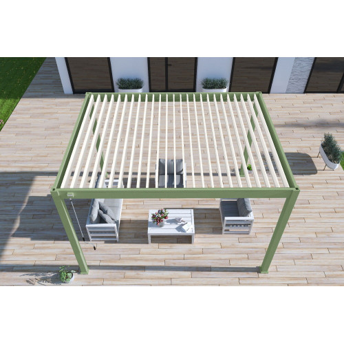 Pergola bioclimatique autoportante vert/blanc - 300 x 400 x H. 258 cm - Ombréa