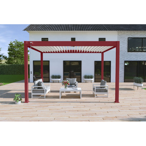 Pergola bioclimatique autoportante rouge/blanc - 300 x 400 x H. 258 cm - Ombréa