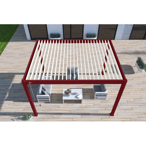 Pergola bioclimatique autoportante rouge/blanc - 300 x 400 x H. 258 cm - Ombréa