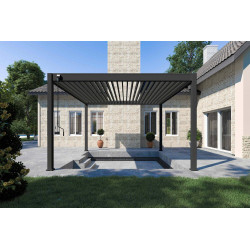 Pergola bioclimatique autoportante anthracite - 400 x 400 x H. 258 cm - Ombréa