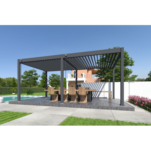 Pergola bioclimatique autoportante anthracite - 300 x 600 x H. 258 cm - Ombréa