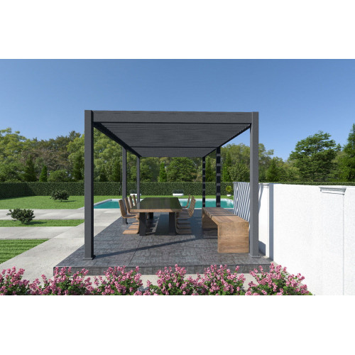 Pergola bioclimatique autoportante anthracite - 300 x 600 x H. 258 cm - Ombréa