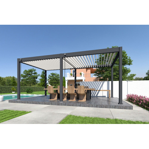 Pergola bioclimatique autoportante bicolore - 300 x 600 x H. 258 cm - Ombréa