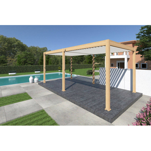 Pergola bioclimatique autoportante bois/blanc - 300 x 600 x H. 258 cm - Ombréa