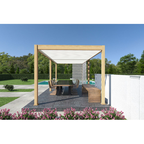 Pergola bioclimatique autoportante bois/blanc - 300 x 600 x H. 258 cm - Ombréa