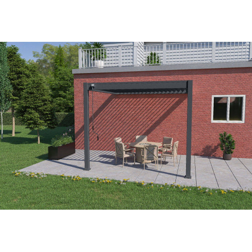 Pergola bioclimatique adossée anthracite - 300 x 300 x H. 258 cm - Ombréa