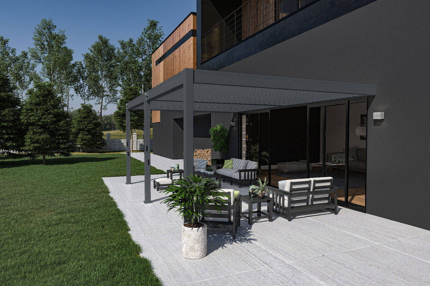 Ombréa Pergola bioclimatique adossée anthracite 400 x 600 x H. 25...