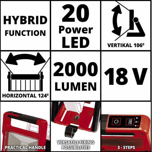 Lampe sur batterie TE-CL 18/2000 LiAC - Solo RECONDITIONNE - EINHELL 