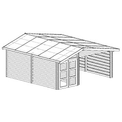 Abri 29,12 m² Madriers bois massif 28 mm, toiture double pente bitumée de marque HABRITA, référence: J8107400