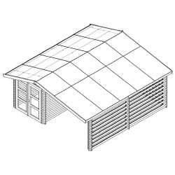 Abri 29,12 m² Madriers bois massif 28 mm, toiture double pente bitumée - HABRITA