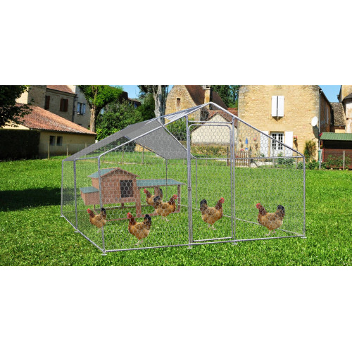 Enclos parc grillagé pour animaux 12 m2 - 7-9 poules - avec bâche de toit - HABRITA