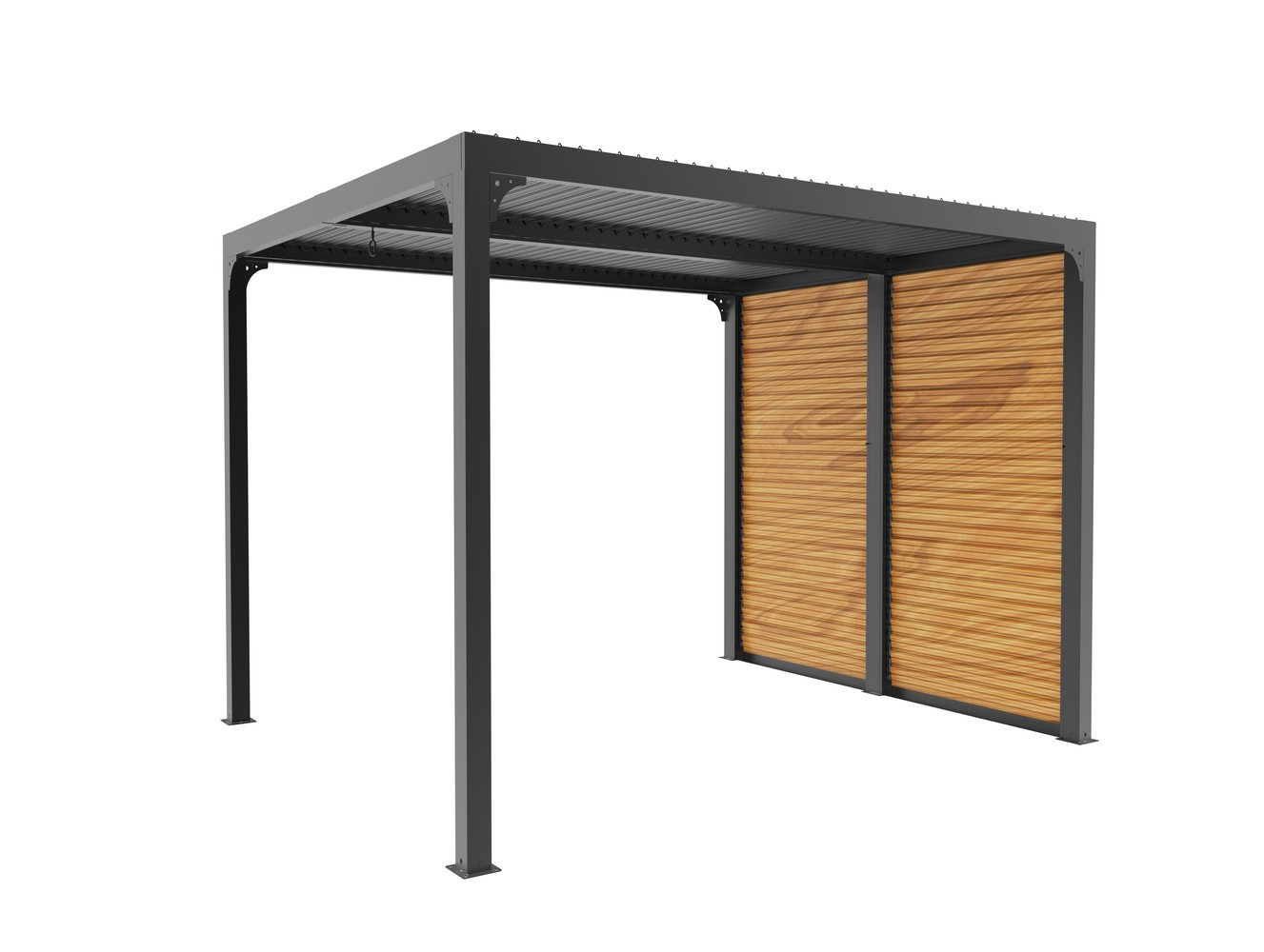 Pergola bioclimatique autoportante ALU + ventelles latérales imitation bois 3 x 2 4 7 20 m2 Habrita - vue 3