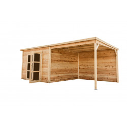 Abri 19,93 m² Madriers bois massif, 28 mm - toit mono pente avec bûcher de marque HABRITA, référence: J8111900
