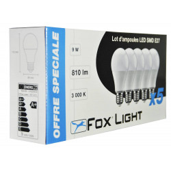Lot de 5 ampoules LED-S11 A60 E27 9W  3 000K  810Lm - FOXLIGHT