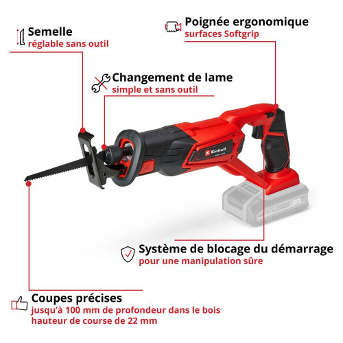 Scie universelle sans fil – TE-AP 18 Li Solo – Profondeur de coupe bois 100 mm – Power X-Change - EINHELL 