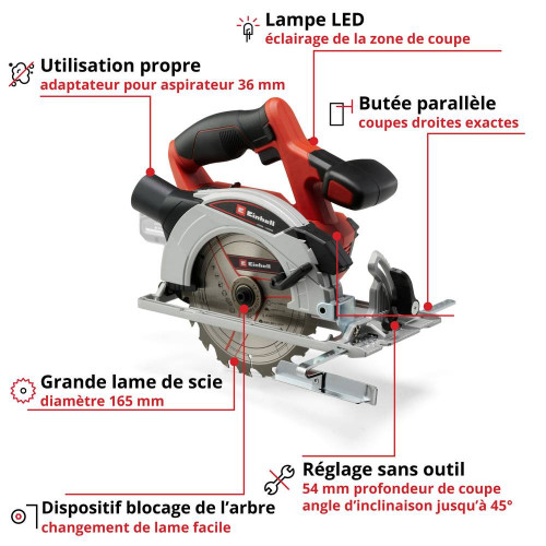 Scie circulaire sans fil TE-CS 18/165-1 Li solo - Sans batterie - EINHELL 