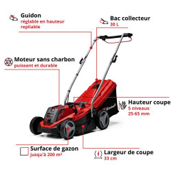 Tondeuse à gazon sans fil GE-CM 18/33 Li – 18 V – Largeur de coupe 33 cm – Batterie 4,0 Ah et chargeur inclus - EINHELL