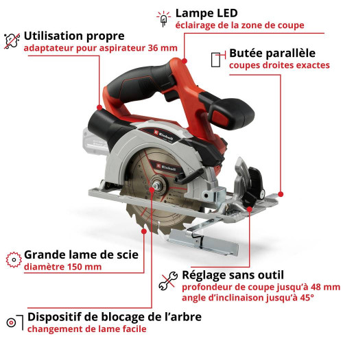 Scie circulaire sans fil TE-CS 18/150 Li solo - Sans batterie - EINHELL 