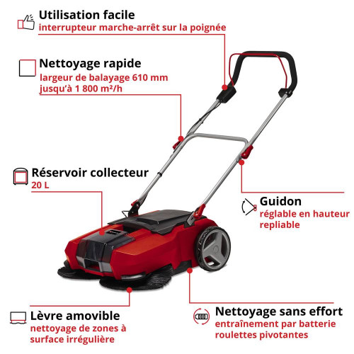 Balayeuse sans fil TE-SW 18/610 Li solo - Sans batterie - EINHELL 