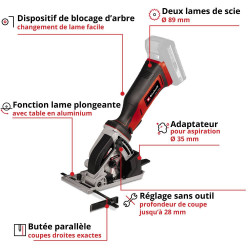 Mini scie circulaire TE-CS 18/89 Li - Diamètre lame de scie 89 mm - sans batterie - EINHELL 