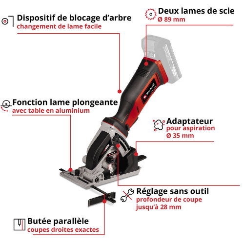 Einhell Mini scie circulaire TE-CS 18/89 Li - Diamètre lame de scie