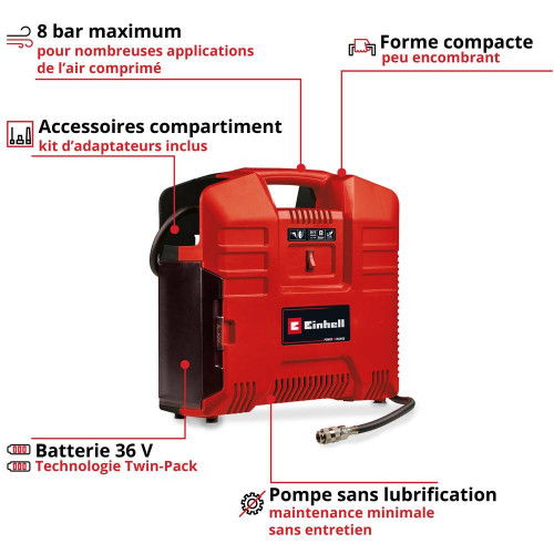 Einhell Compresseur portatif sans fil TE-AC 36/8 Li OF Set - sans