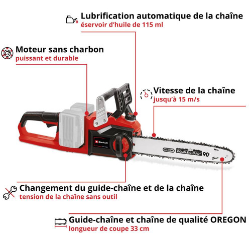Tronçonneuse sans fil – GE-LC 36/35 Li Solo – 36 V – Guide 35 cm – Moteur Brushless – Sans batterie ni chargeur - EINHELL 