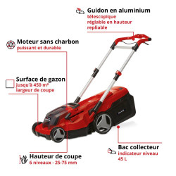 Tondeuse à gazon sans fil – Rasarro – 36 V (2×18 V) – Largeur de coupe 38 cm – 2 batteries 4,0 Ah + chargeur rapide – Mulching – - EINHELL