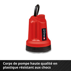 Pompe d’évacuation eaux claires sans fil GE-SP 18 Li - Capacité 5000 L/h - Profondeur d'immersion 4 m - sans batterie - EINHELL 