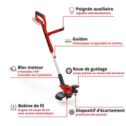 Coupe-bordures sans fil – GE-T 18/30 Li-Solo – 18 V – largeur de coupe 30 cm – Power X-Change (sans batterie ni chargeur) - EINHELL 